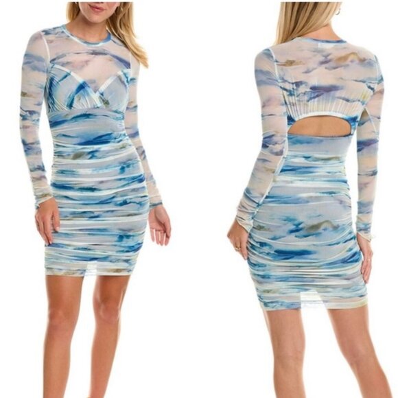 Jonathan Simkhai Nica Long Sleeve Mesh Dress Watercolor Size XS - Picture 1 of 11
